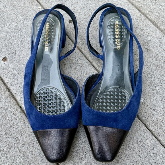 Veronica Beard Cecile Women Size 6.5M Indigo Black Slingback Cap Toe Block Heels - Picture 9 of 13